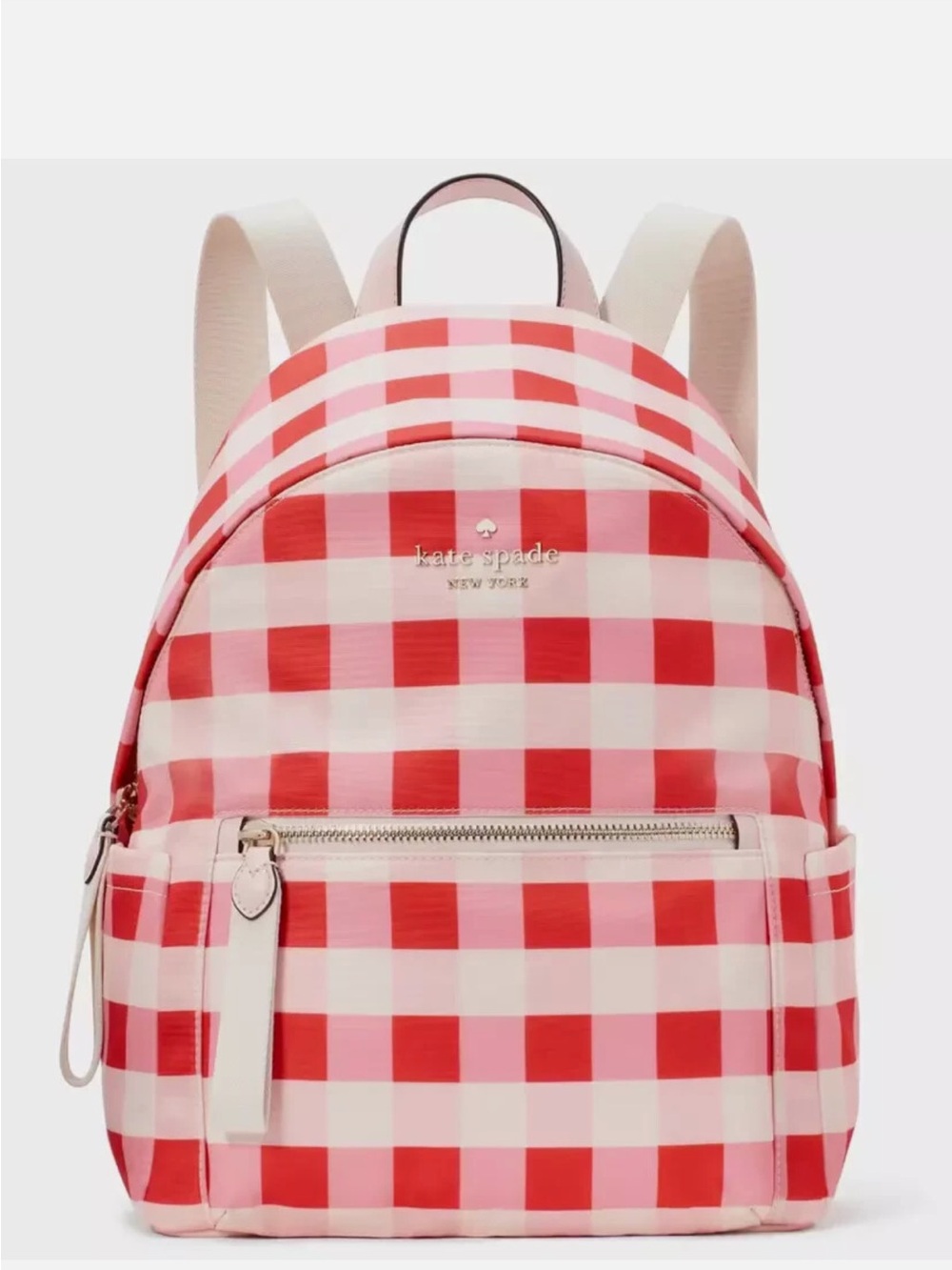 Kate Spade Chelsea Gingham Pink Red Medium Nylon Backpack